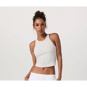 Vuori Heathered White Crop Tank Top